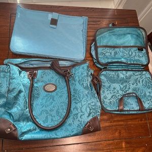 Traveling and toiletries bag. Travel bag had an over the handle for your luggage
